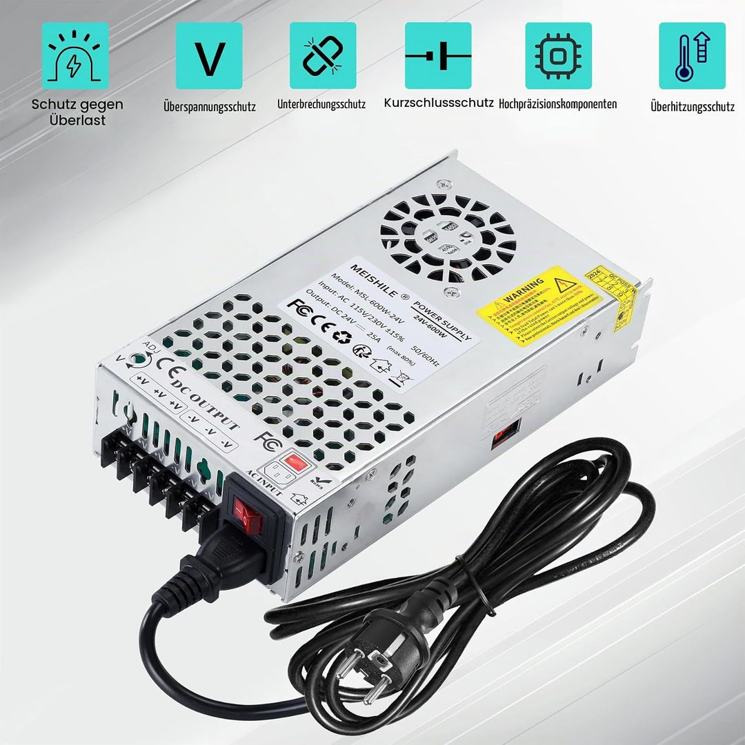 MEISHILE 24V 25A 600W Netzteil Schaltnetzteile Universal Stromversorgung AC to DC Transformator mit