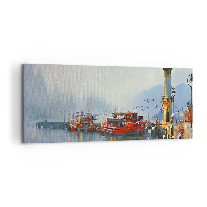 Wandbilder Dekoration Wohnzimmer Hafen Laterne Boot Panorama Bilder auf Leinwand 120x50cm Leinwandbi