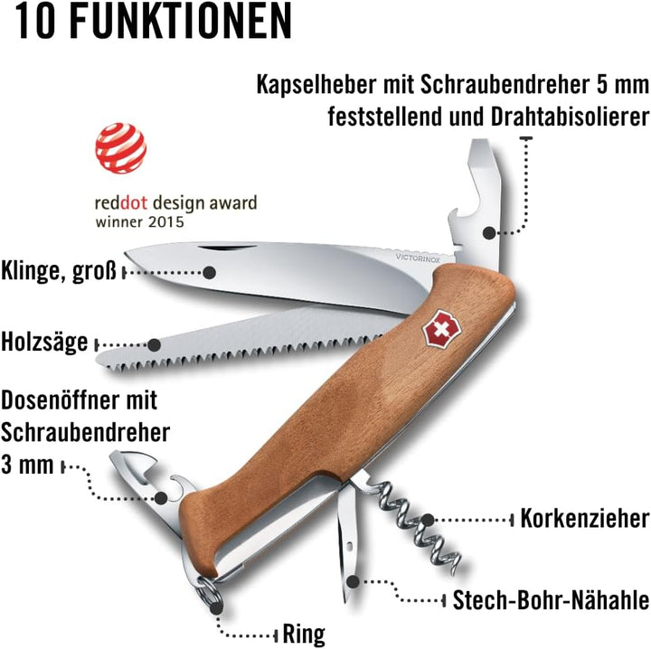 Victorinox Schweizer Taschenmesser gross, Ranger 55, Swiss Army Knife, Multitool, 10 Funktionen, Fes
