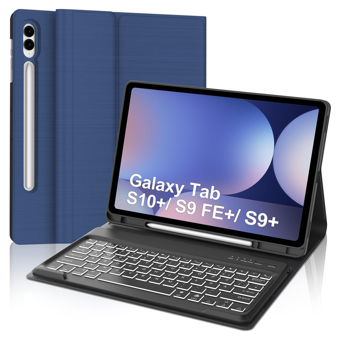 Für Tab S10 Plus 12.4" Tastaturhülle mit Beleuchtung QWERTZ | Für Galaxy Tab S10+ Hülle - Mit 7-Farb