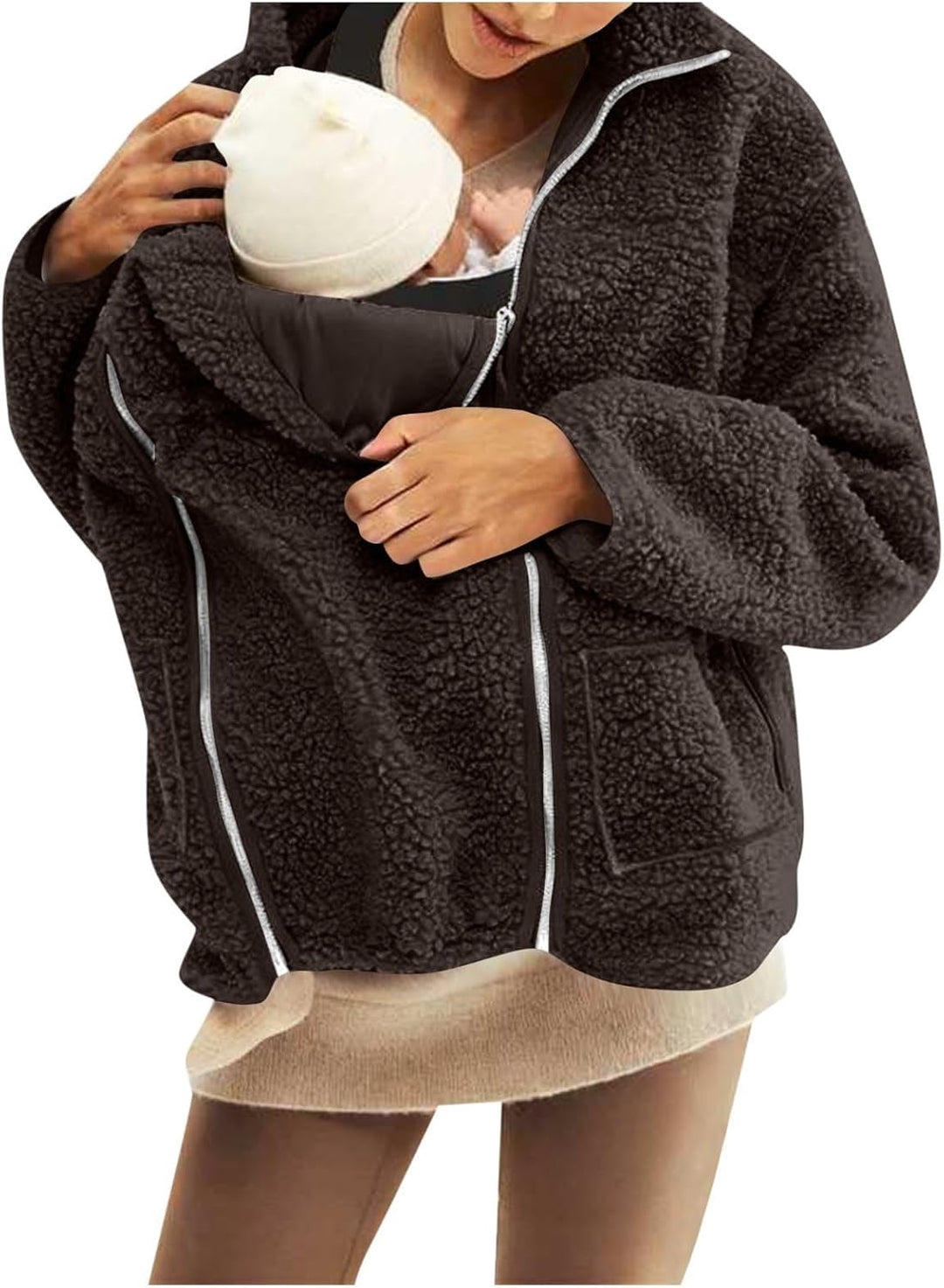 Umstandsjacke mit Babyeinsatz Warm Teddy Fleecejacke Umstands Baumwolljacke Winter Umstandsmode 2 in