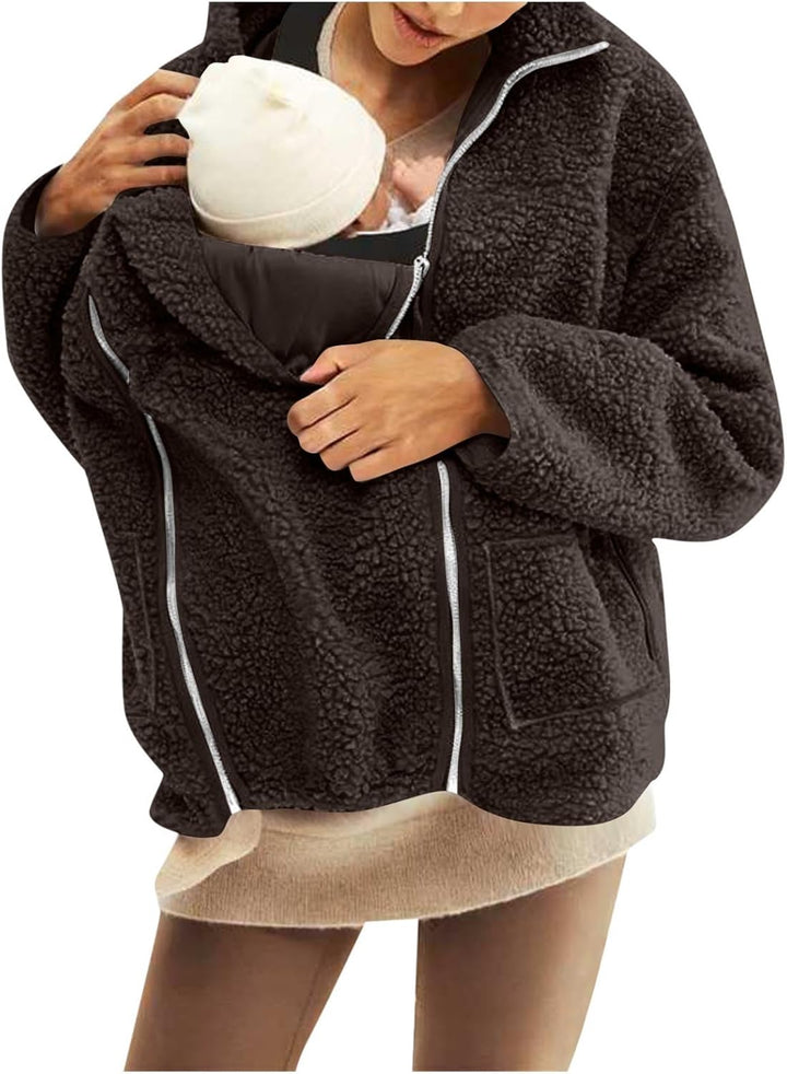 Umstandsjacke mit Babyeinsatz Warm Teddy Fleecejacke Umstands Baumwolljacke Winter Umstandsmode 2 in