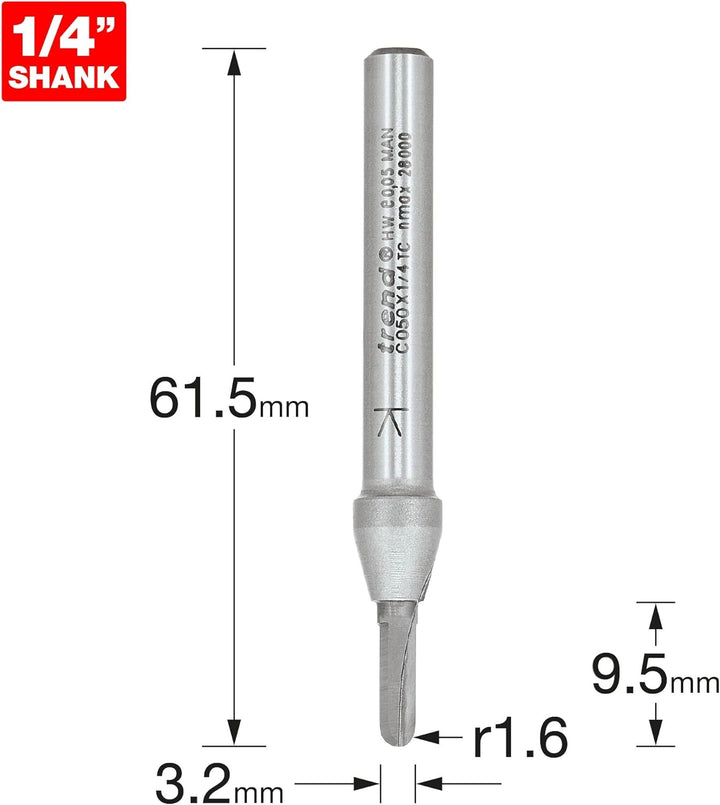 Trend C050X1/4TC Radius, C050X1/4TC Radius: 1,6 mm Rad x 3,2 mm Durchmesser, Radius: 1,6 mm Rad x 3,