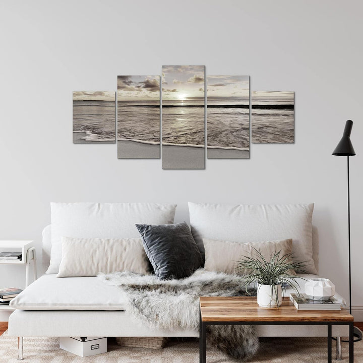 Runa Art Wandbilder Sonnenuntergang Strand 5 Teilig Bild auf Vlies Leinwand Deko Schlafzimmer Wohnzi