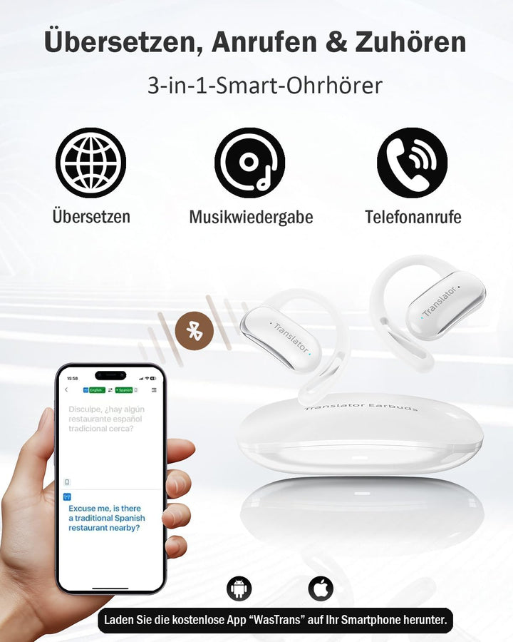 KI Übersetzer Kopfhörer Ohne Internet, 3-in-1 Echtzeit Sprachübersetzer Kopfhörer mit 144 Online &amp; 1