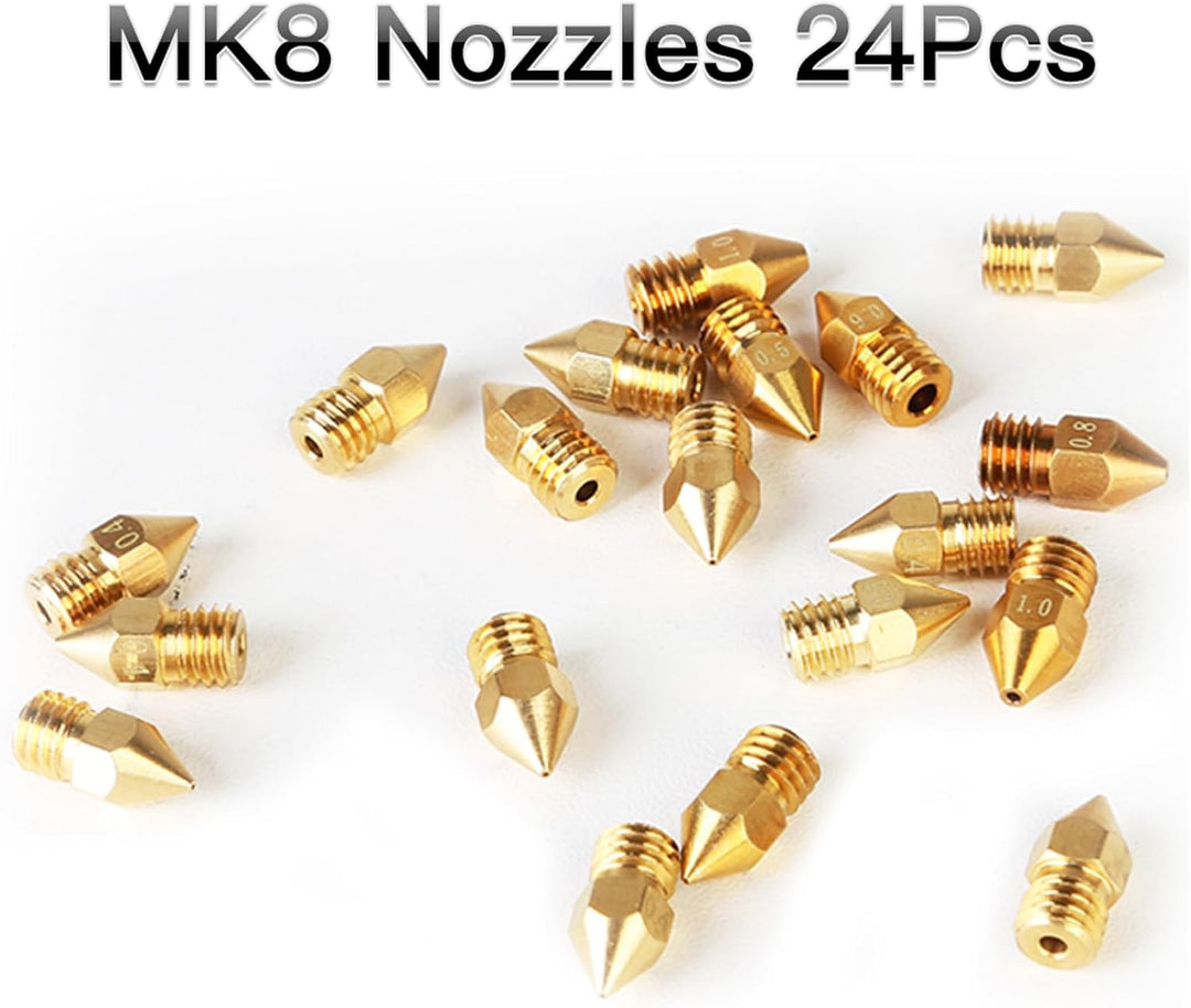 Creality 24PCS Brass Nozzles for Ender 3, 3D Printer Parts 12PCS 0.4mm, 2PCS 0.2mm, 0.3mm, 0.5mm, 0.