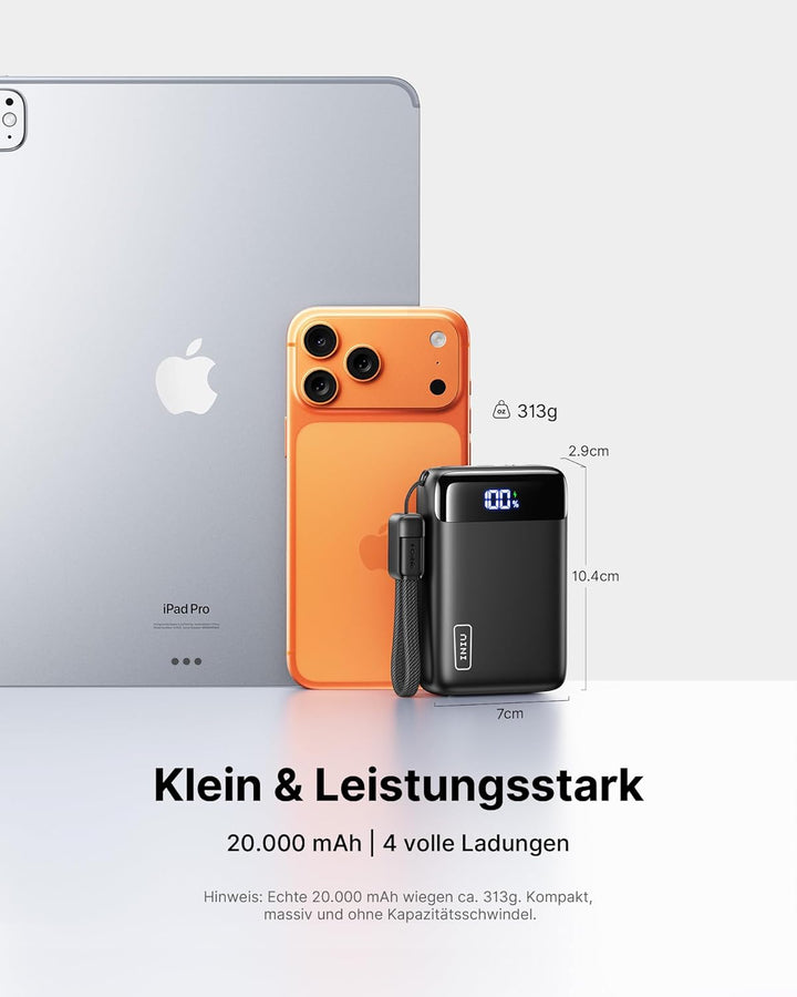 INIU Power Bank, Ultra Klein 20000mAh 22.5W Schnellladefunktion Power Bank, USB-C In&Out Externe Han