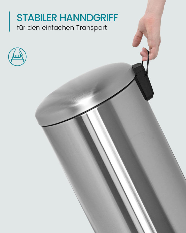 Mülleimer 30 L Treteimer mit Softclose-Deckel, Abfalleimer 30 Liter mit Fusspedal, Rund Mülleimer mi
