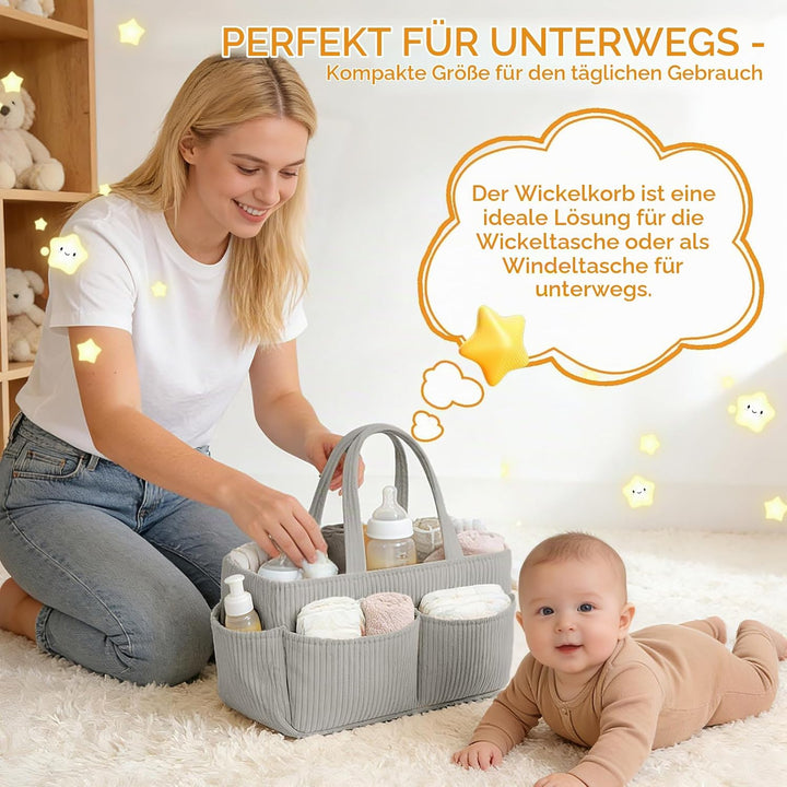 Wickelkorb Cord für Wickeltisch,Baby Windel Caddy Organizer mit Wechselbaren Fächern,Stilvoller Aufb
