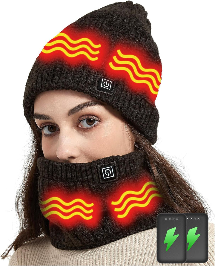 CYCYHEAT Beheizbare Mütze - Nackenwärmer Beheizbarer Schal & Beheizte Mütze für Männer und Frauen mi