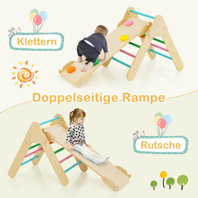 COSTWAY Kletterdreieck, Kletterbogen, Kletterdreieck mit Rutsche, inkl. doppelseitige Rampe, zum Kle
