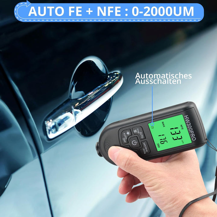 CAMWAY Profi Schichtdickenmessgerät 0-2000μm, Dickenmessgerät mit LCD-Anzeige & Batteriestands, Lack