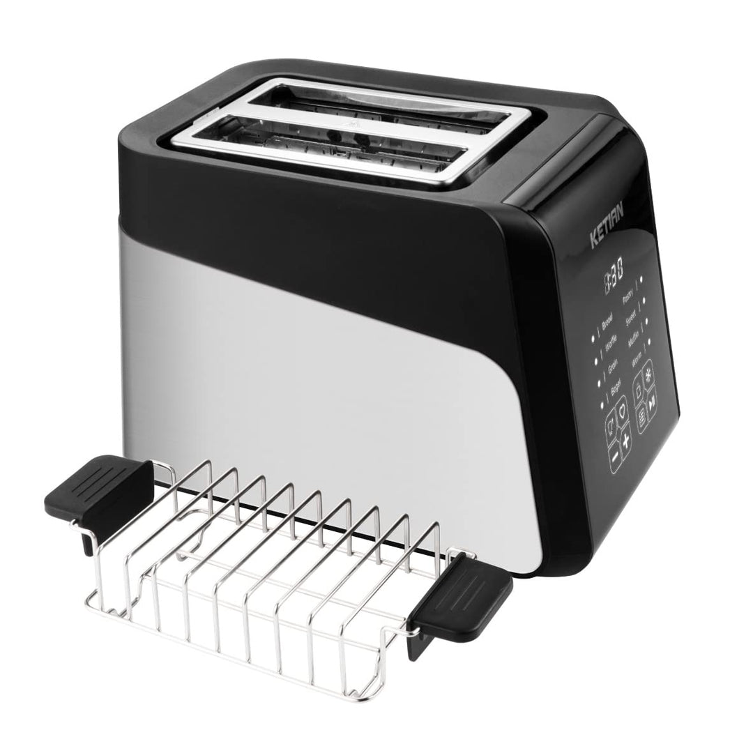 Toaster 2 Scheiben,KETIAN Edelstahl Toaster mit LCD-Anzeige,Toaster mit Brötchenaufsatz,smart Edelst