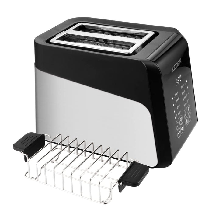 Toaster 2 Scheiben,KETIAN Edelstahl Toaster mit LCD-Anzeige,Toaster mit Brötchenaufsatz,smart Edelst