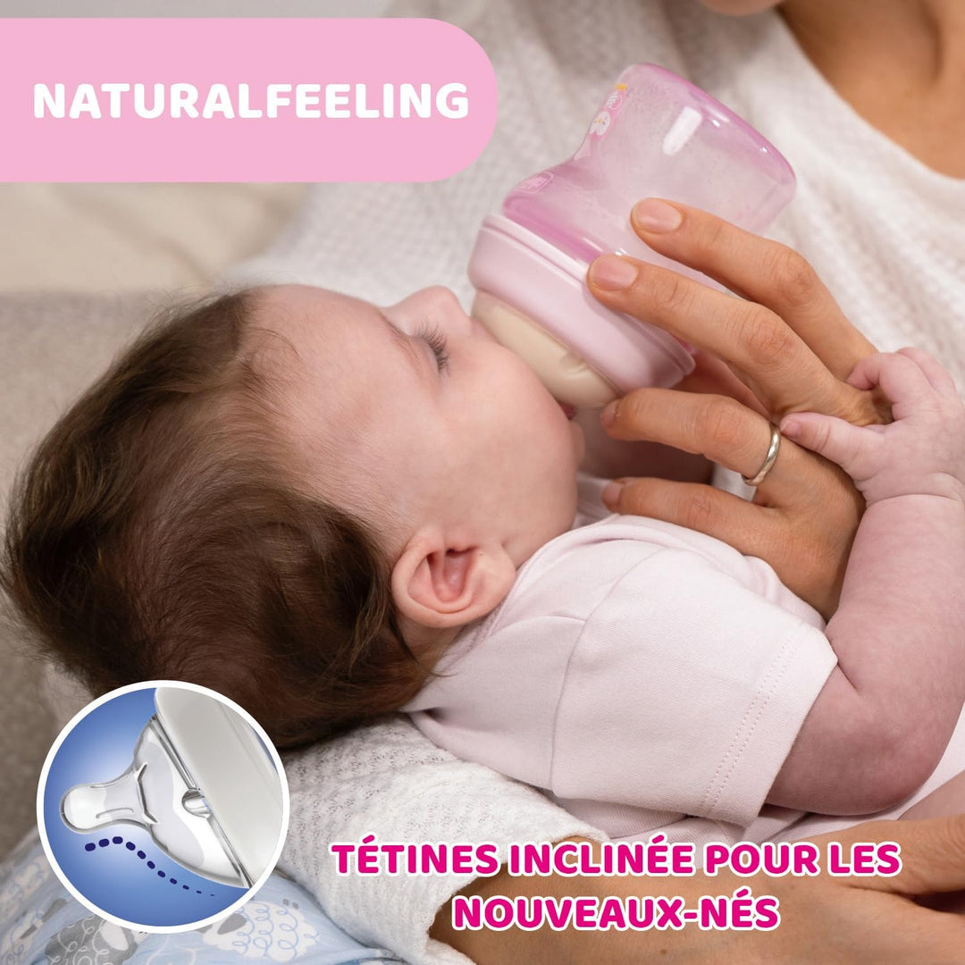 Chicco Natural Feeling Anti-Kolik Babyflasche für 0+ Monate, 250 ml, mit Weichem Silikonsauger und D