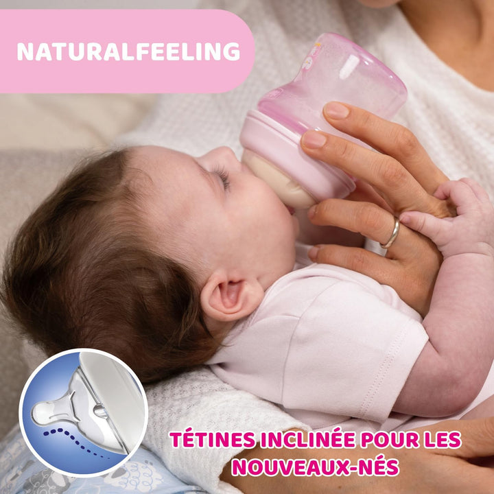 Chicco Natural Feeling Anti-Kolik Babyflasche für 0+ Monate, 250 ml, mit Weichem Silikonsauger und D