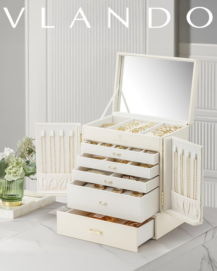 Vlando Schmuckkasten Gross, Französisches Schmuckkästchen 6 Ebenen, Schmuck Organizers Gross XXL mit