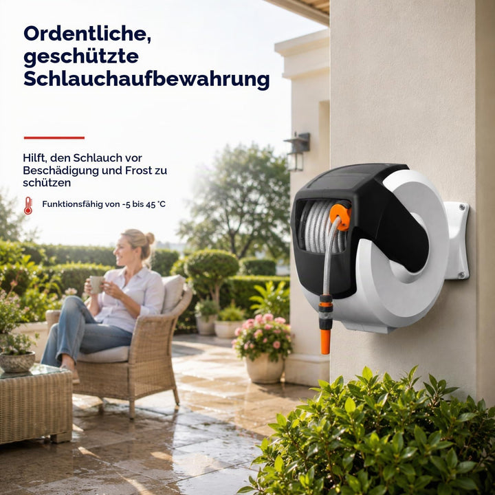 Home It® Schlauchbox 35m | Schlauchaufroller Schlauchbox mit 180° Drehung | PVC Gartenschlauch, Auto