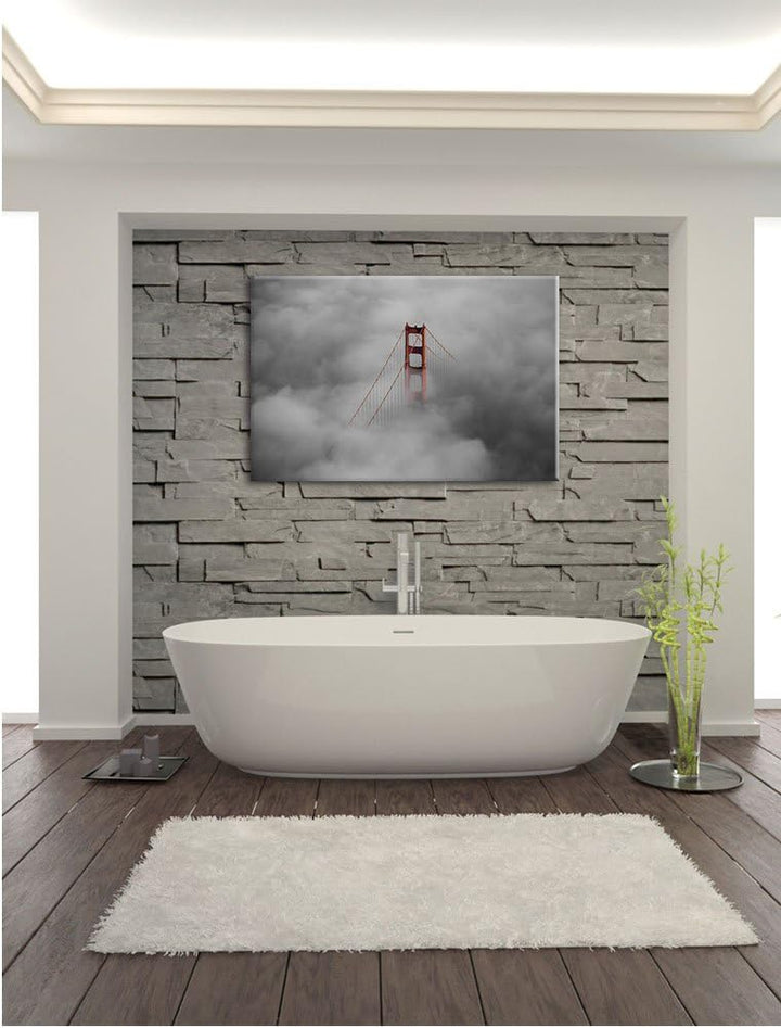 Pixxprint Golden Gate Bridge über Den Wolken B&W Detail, Format: 100x70 auf Leinwand, XXL riesige Bi