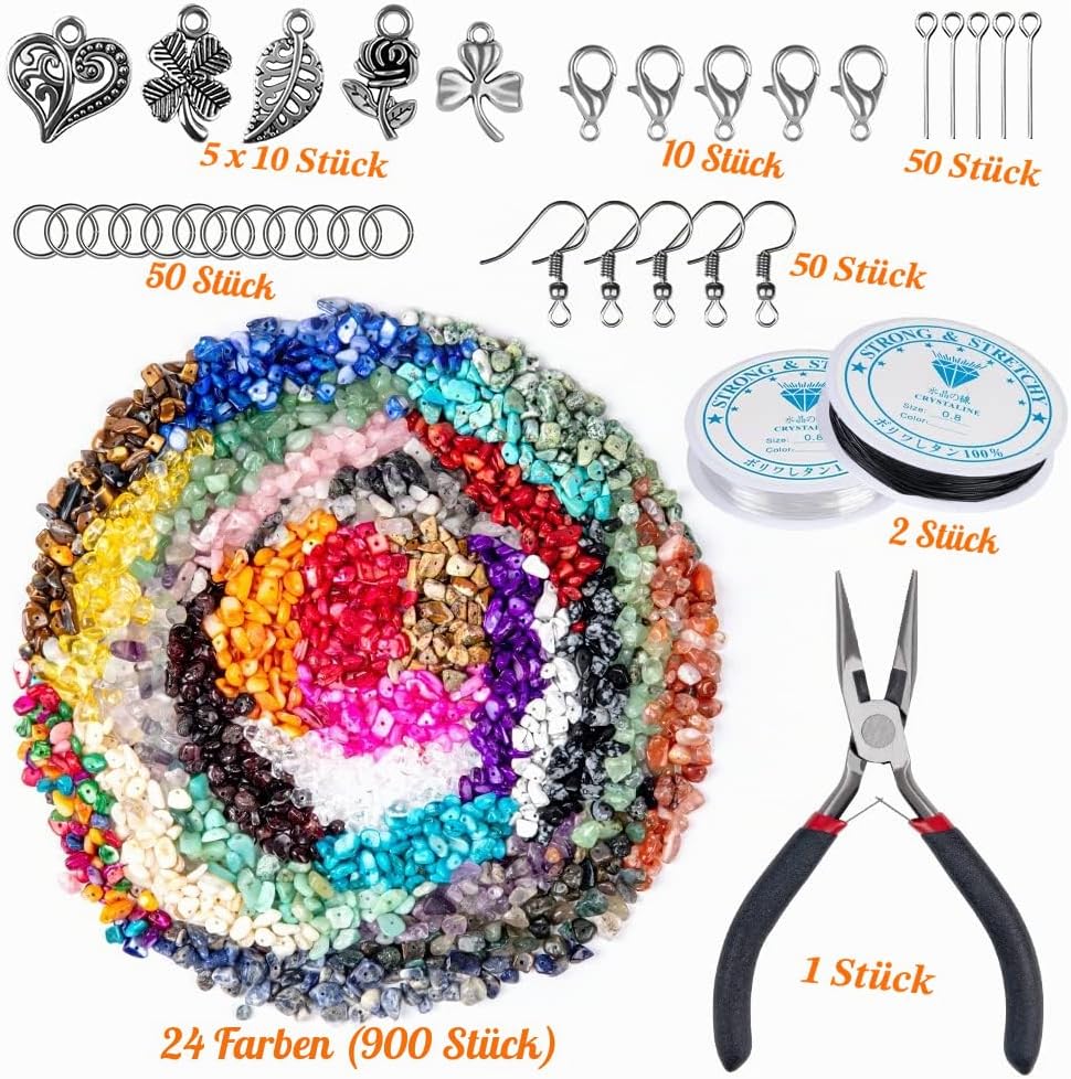 HONGTEYA Schmuck Selber Machen Set, 24 Farben Natürliche Edelstein-Perlen,5–7 mm Steinperlen, 1073 S