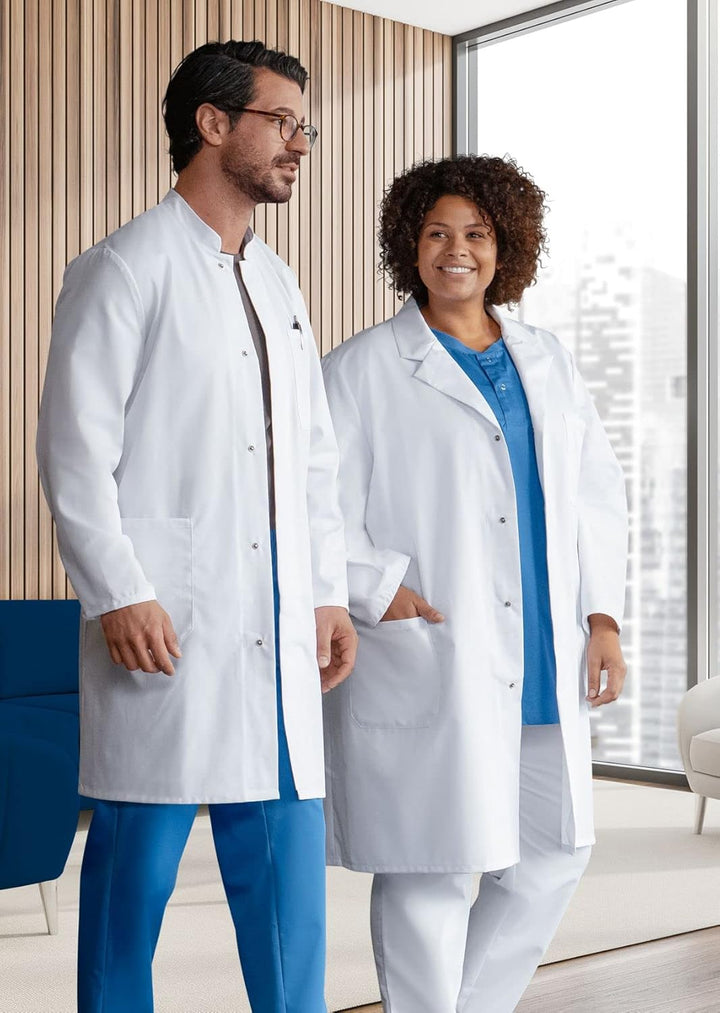 BP 1654-130-21-2XLn Unisex-Mantel, Langarm, Stehkragen, 205,00 g/m² Reine Baumwolle, weiss, 2XLn, 2X