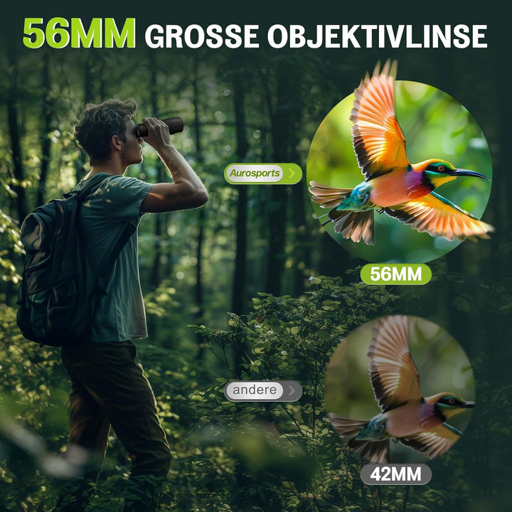 15x56 HD Fernglas Erwachsene - Aurosports Large View Fernglas mit klaren Low Light Vision - Leichtge