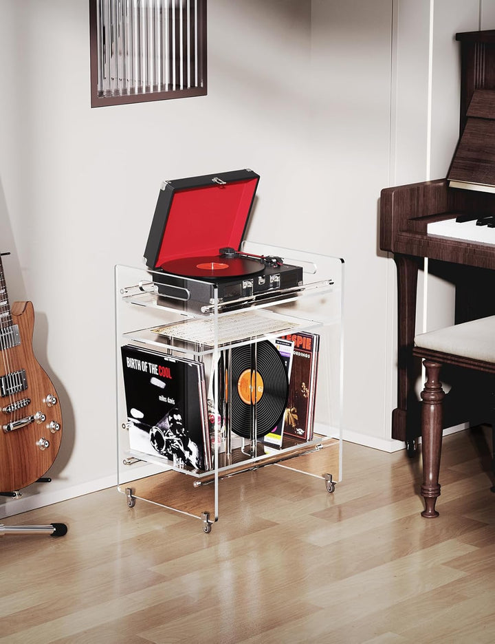 Acryl Beistelltisch, Plattenspielerständer, Schallplattentisch, Vinyl-Magazin-Aufbewahrungsregal mit