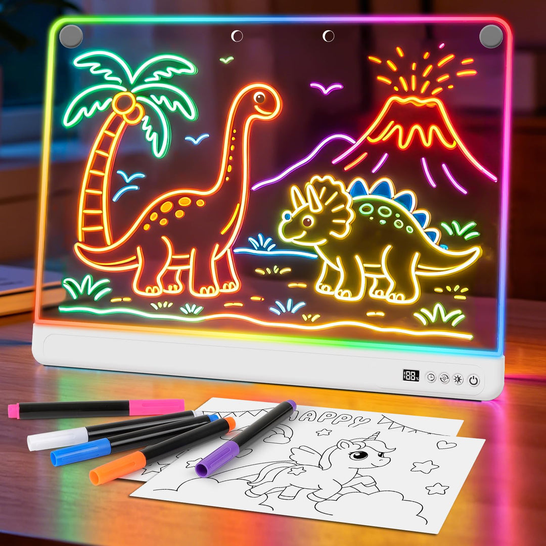 WEVOL LED Zeichenbrett Kinder, Acryl Maltafel 30x40cm Wiederaufladbar mit 7 Farben und 15 Lichteffek