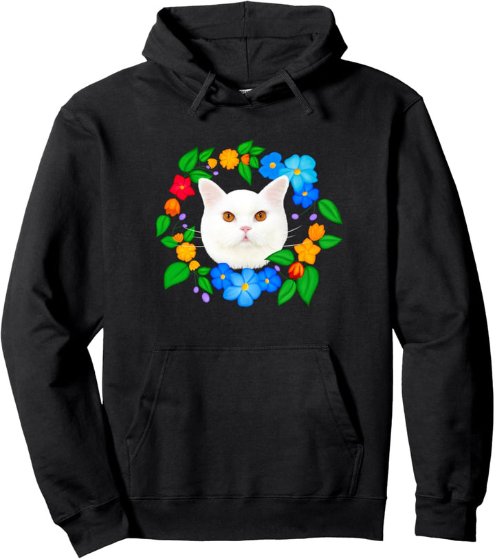 Katze mit Blumen Pullover Hoodie