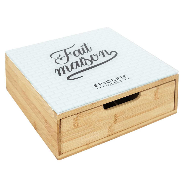 Home Deco Factory, KA5953, Capsule Holder Drawer in Wood and Glass, Organized Storage for Coffee and