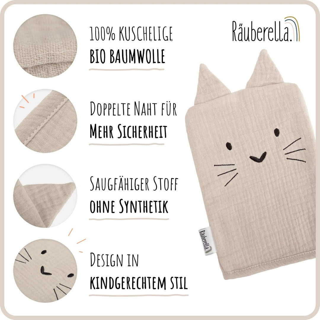 Räuberella Waschlappen, Waschhandschuh, 3er Set aus Musselin Geschenk zur Geburt (Rosa-Beige-Flieder