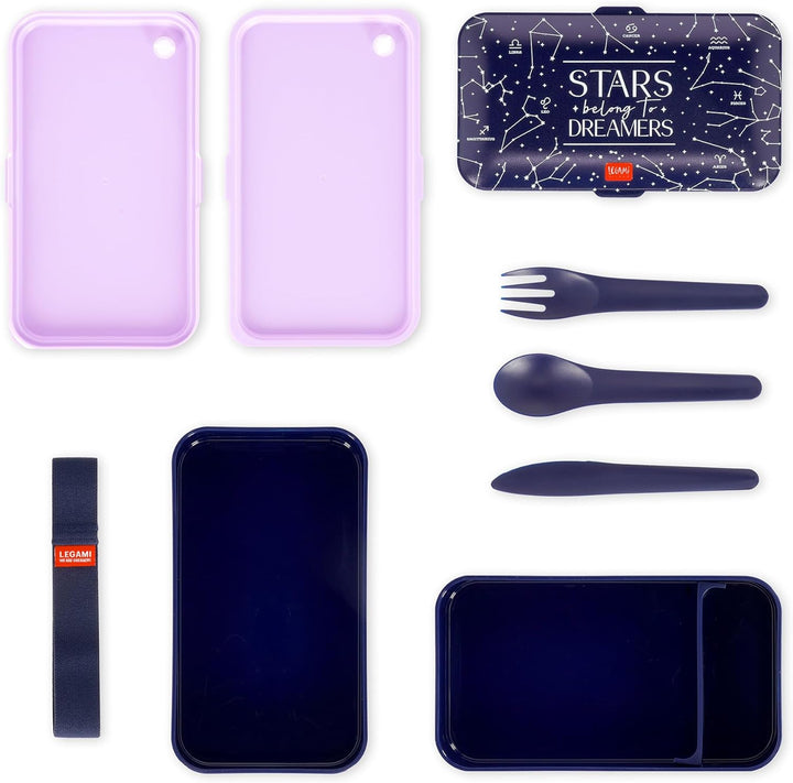 Legami - Lunchbox mit 3 Besteckn, Stars, Lunchbox, Fassungsvermögen 1200 ml, auslaufsicher, mikrowel