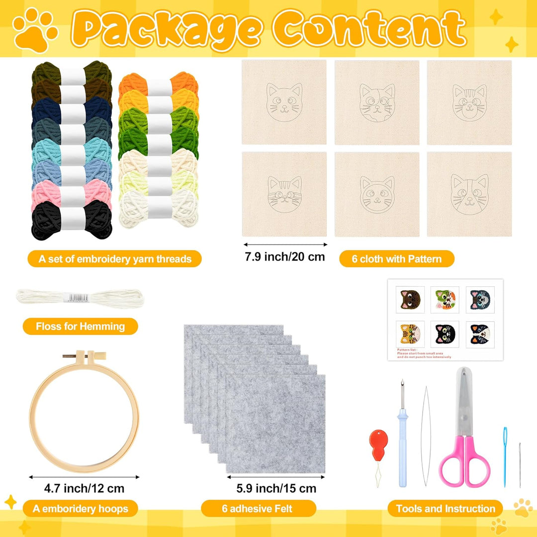 WATINC Punch Needle Untersetzer Kit Punch Needle Untersetzer Kit Katze DIY Handwerk Stickerei Kit Ea