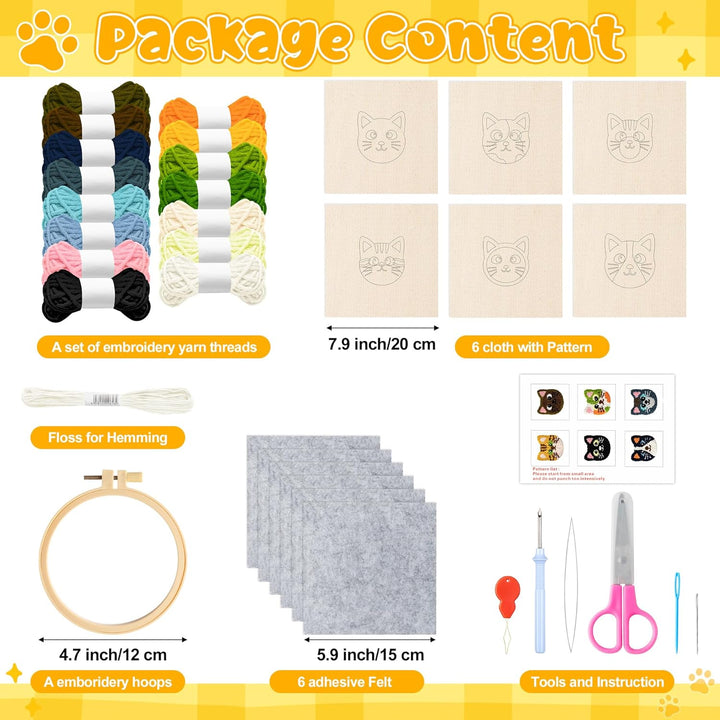 WATINC Punch Needle Untersetzer Kit Punch Needle Untersetzer Kit Katze DIY Handwerk Stickerei Kit Ea