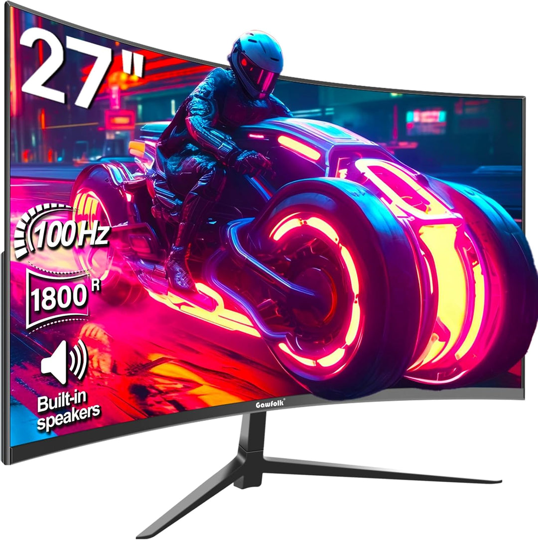 Gawfolk Gaming Monitor 24 Zoll Curved 180Hz, 165Hz PC Monitor Full HD 1080P, Rahmenloses 2800R Compu
