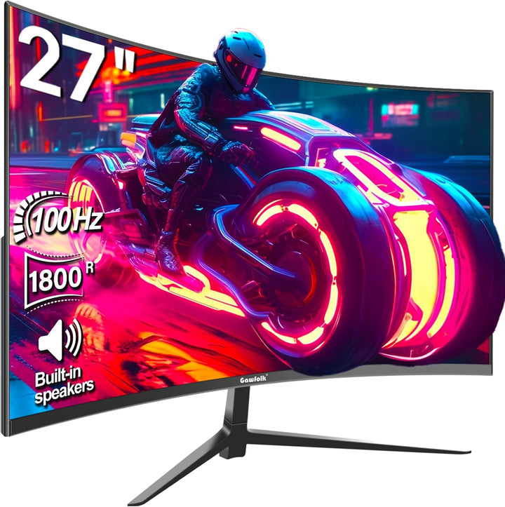 Gawfolk Gaming Monitor 24 Zoll Curved 180Hz, 165Hz PC Monitor Full HD 1080P, Rahmenloses 2800R Compu