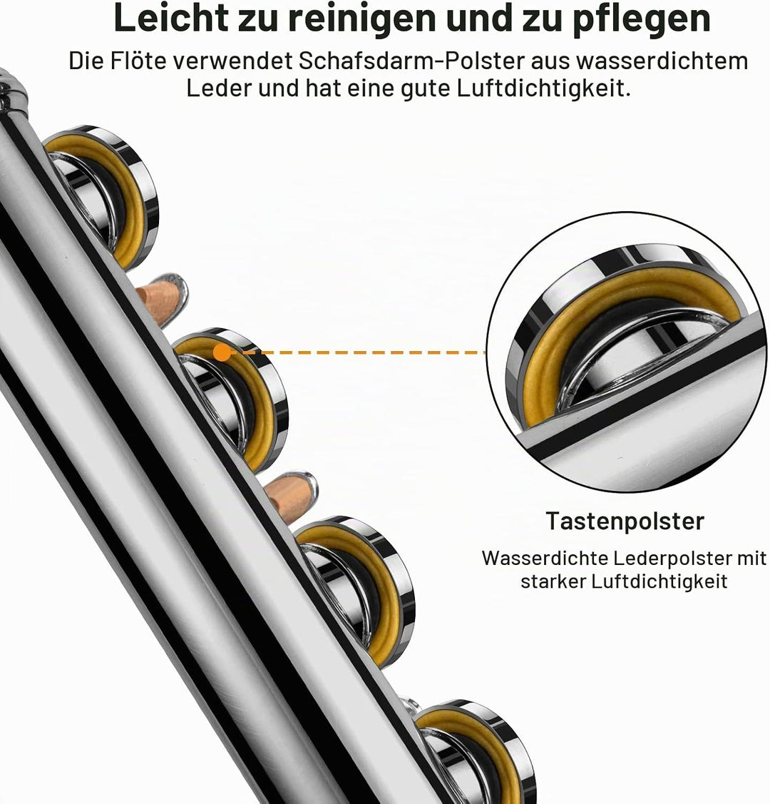 POGOLAB Flöte, C Fussstück, Geschlossenem Loch, Schülerflöte mit geteiltem E/Offset-G, Flötenetui/Fl