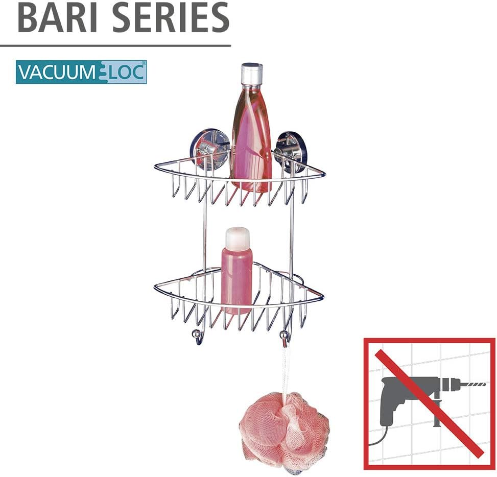 WENKO Duschablage Ecke 2 Etagen ohne Bohren, Vacuum-Loc Eckregal Mod. Bari mit Vakuum-Befestigung, v