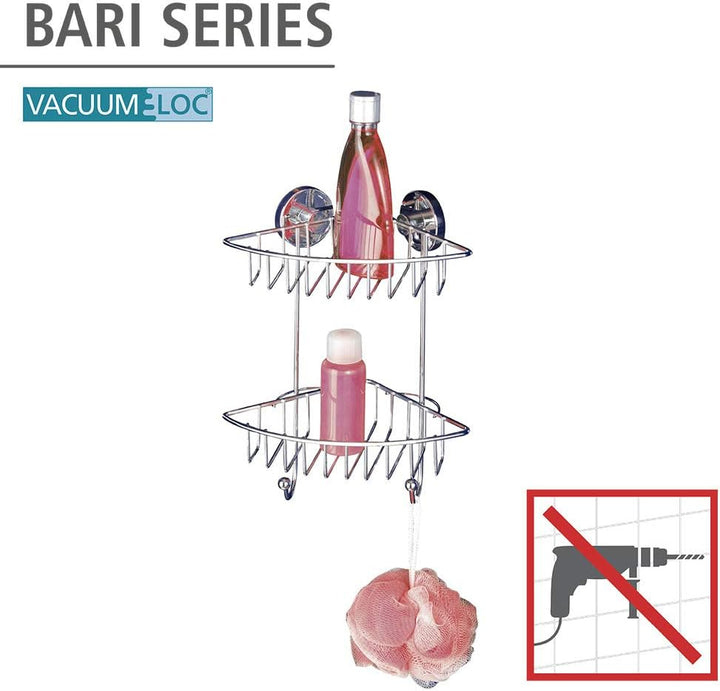 WENKO Duschablage Ecke 2 Etagen ohne Bohren, Vacuum-Loc Eckregal Mod. Bari mit Vakuum-Befestigung, v