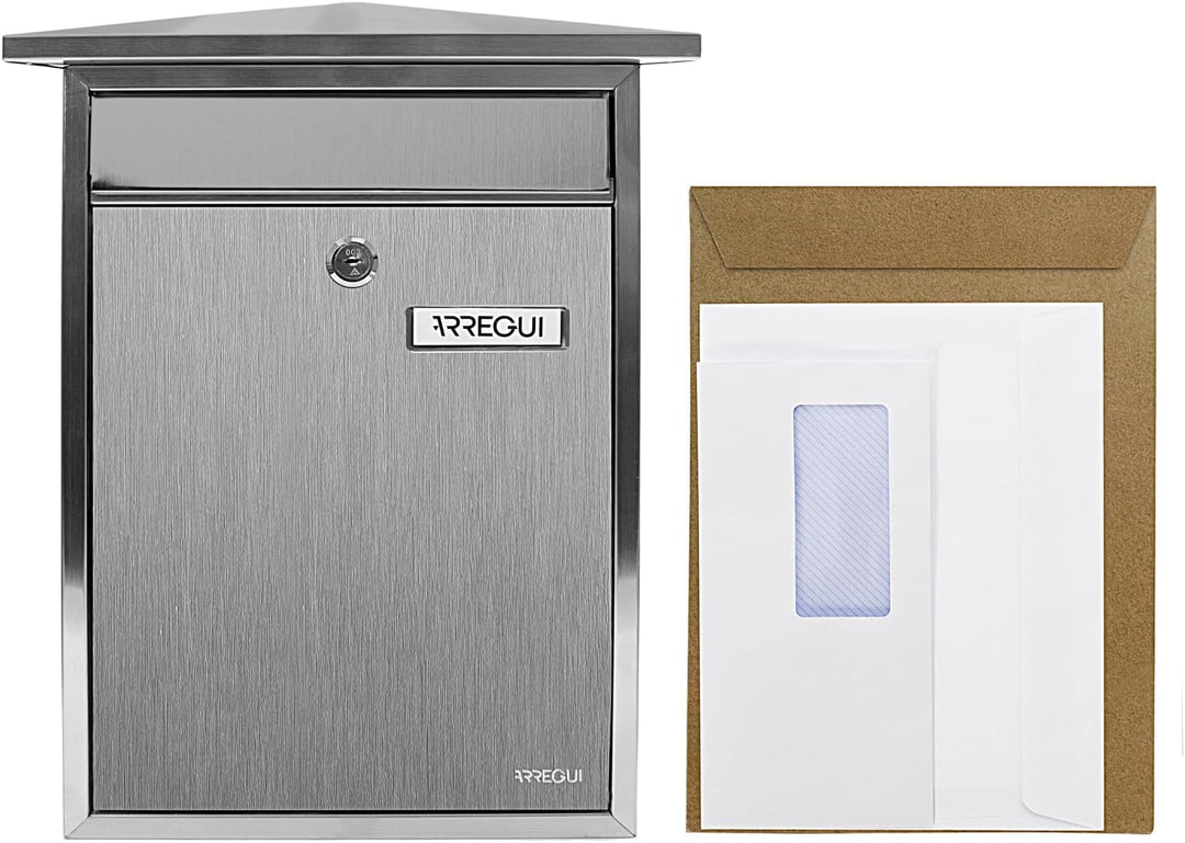 Arregui Home E5717 Individueller Briefkasten aus rostfreiem Stahl, Grösse M (DIN A4), Edelstahl