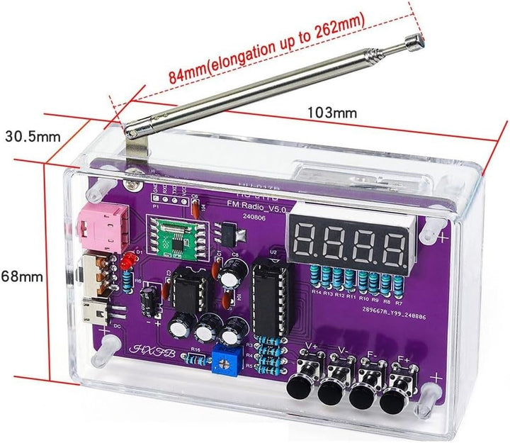 FM-Radio-Set, Löt-Übungssets, DIY-Elektronik-Lötset, Radio-Modul-Empfänger-Kit 87–108 MHz (mit Gehäu