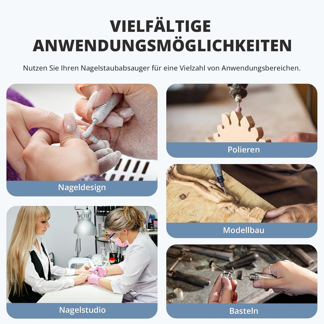 Staubabsaugung für Nägel mit Filter, Nagelstaubsauger Wiederaufladbare mit Akku, Nagelstaubsammler E