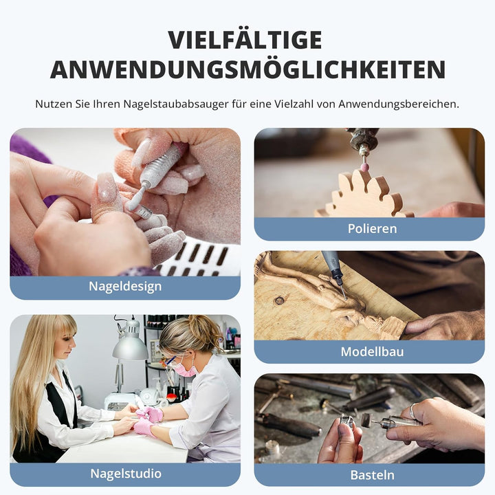 Staubabsaugung für Nägel mit Filter, Nagelstaubsauger Wiederaufladbare mit Akku, Nagelstaubsammler E