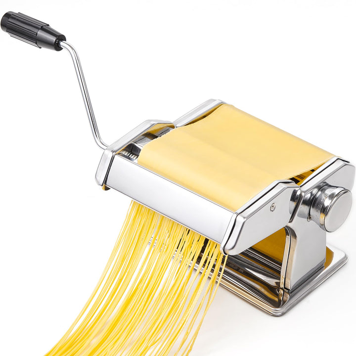 Pastamaschine aus Edelstahl, manuelle Nudelmaschine mit 9 Teigstärken & 2 Schnittbreiten für Spaghet