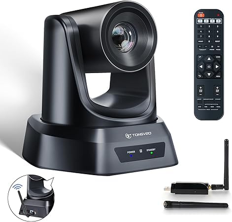 TONGVEO 5.8GHz Wireless Conference Room Webcam, Church Live Streaming 3X USB 1080P 60fps PTZ Camera
