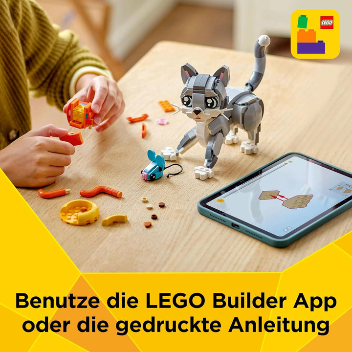 LEGO Creator 3in1 Graue Katze - Modell umbaubar in Spielzeug Hund oder Taube - Bauset mit Tierfigure