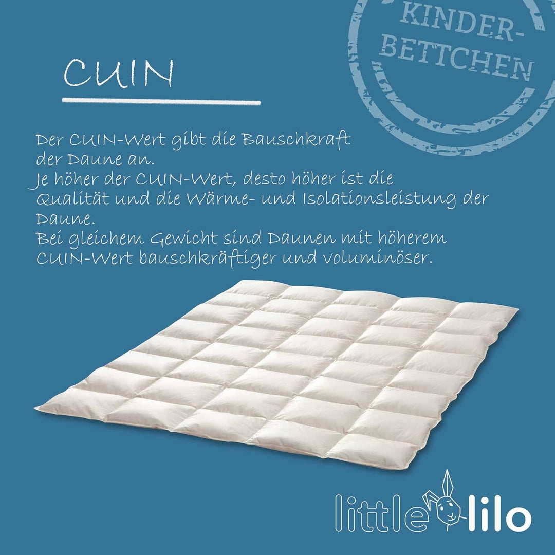 Lilo KBA Kinderbettdecke 100x135 cm - Daunendecke aus 100% Biologischer Baumwolle - Füllung mit 90%