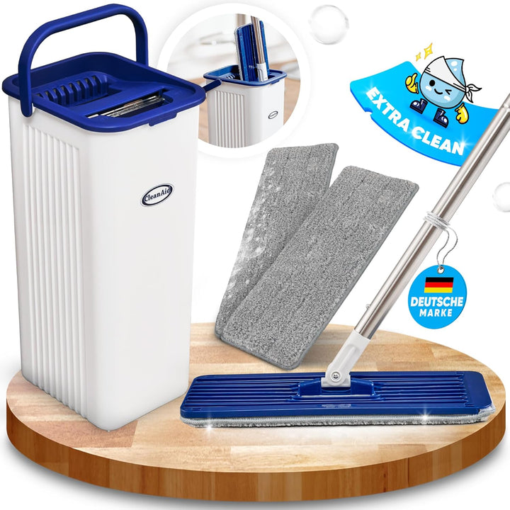 CleanAid Formosa 2 Bodenwischer Wischmopp Set - 360° Flachwischer, Kompakter Eimer, Extra langer 155