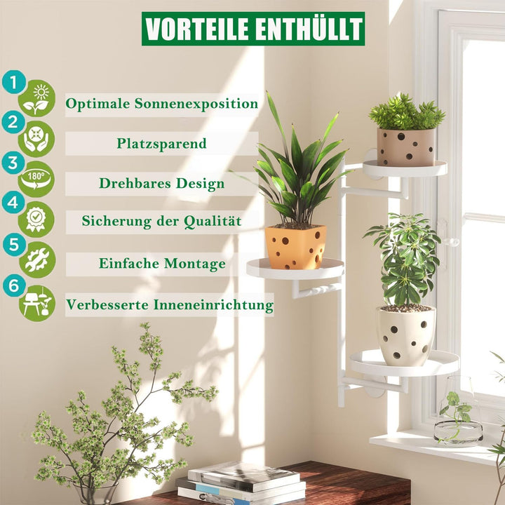 3 Etagen Drehbare Pflanzenregale Fenster Blumenständer Metall, Blumenregal Pflanzenständer Blumentre