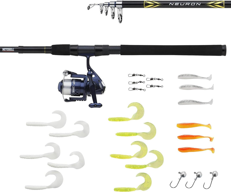 Mitchell Neuron Saltwater Spin Combo, Ideal Rod and Reel Set for Inshore Spinning, Lure Fishing, Gre